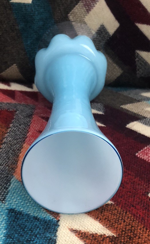 Vintage Fenton Melon Glass Vase Hand Blown 9” Flower Vase Robins Egg Blue