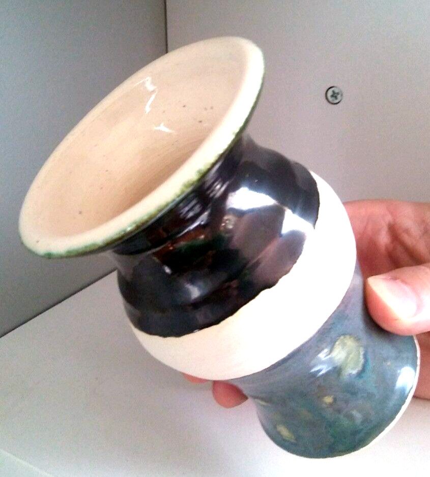 Handmade ceramic pottery planter Clay Foodsafe white black vase signed ccox Art