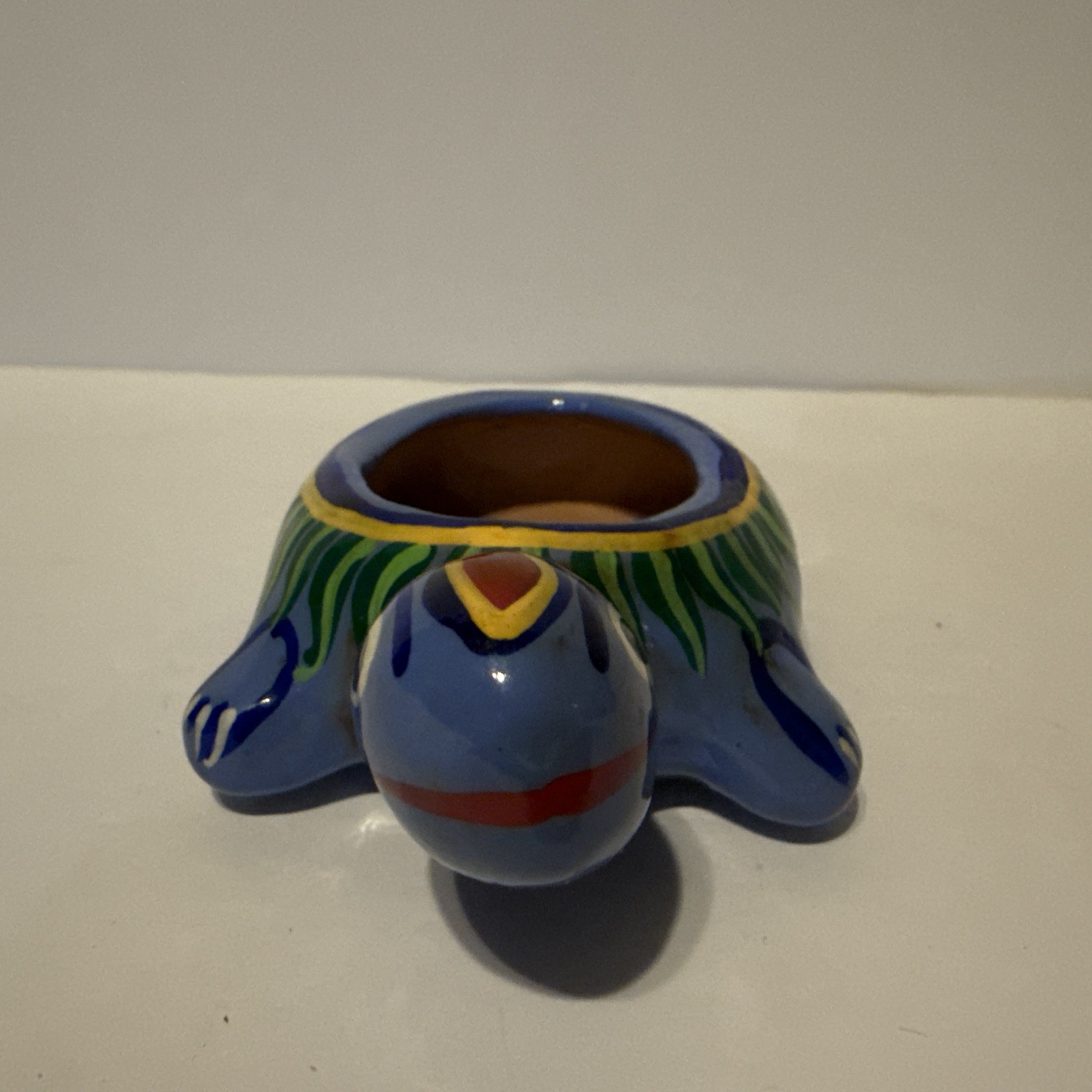 Pottery Blue Green Red Yellow Turtle 4 1/2” Long