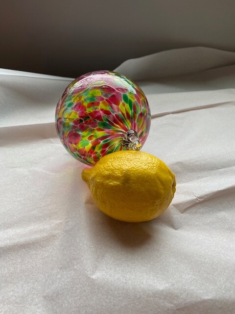 Hand Blown Art Glass Christmas Ornament ~ Gazing Witches Pink Green Yellow Mint
