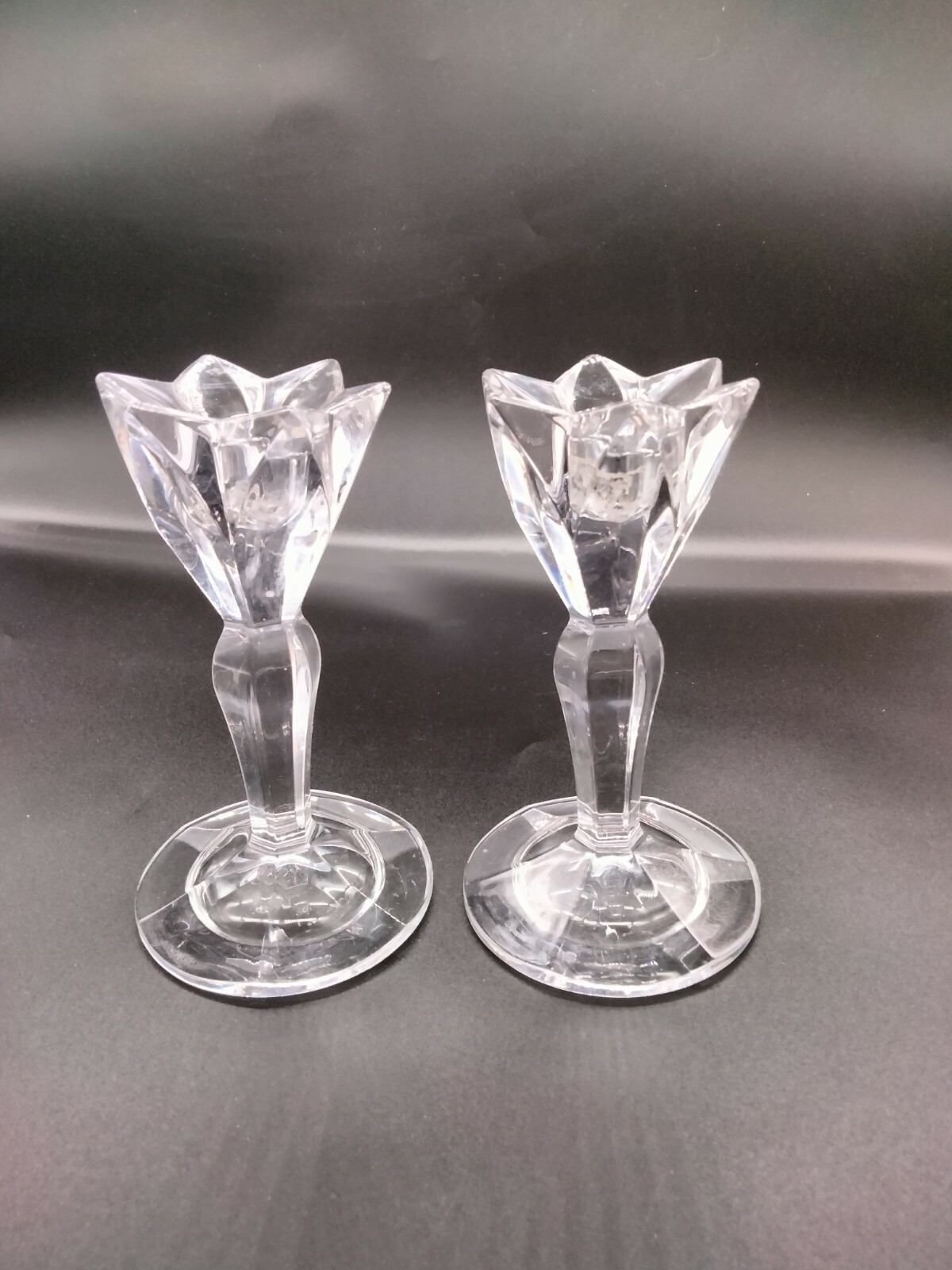 Marquis by Waterford Pair of Flora Pattern Crystal Candlesticks 6 inches tall