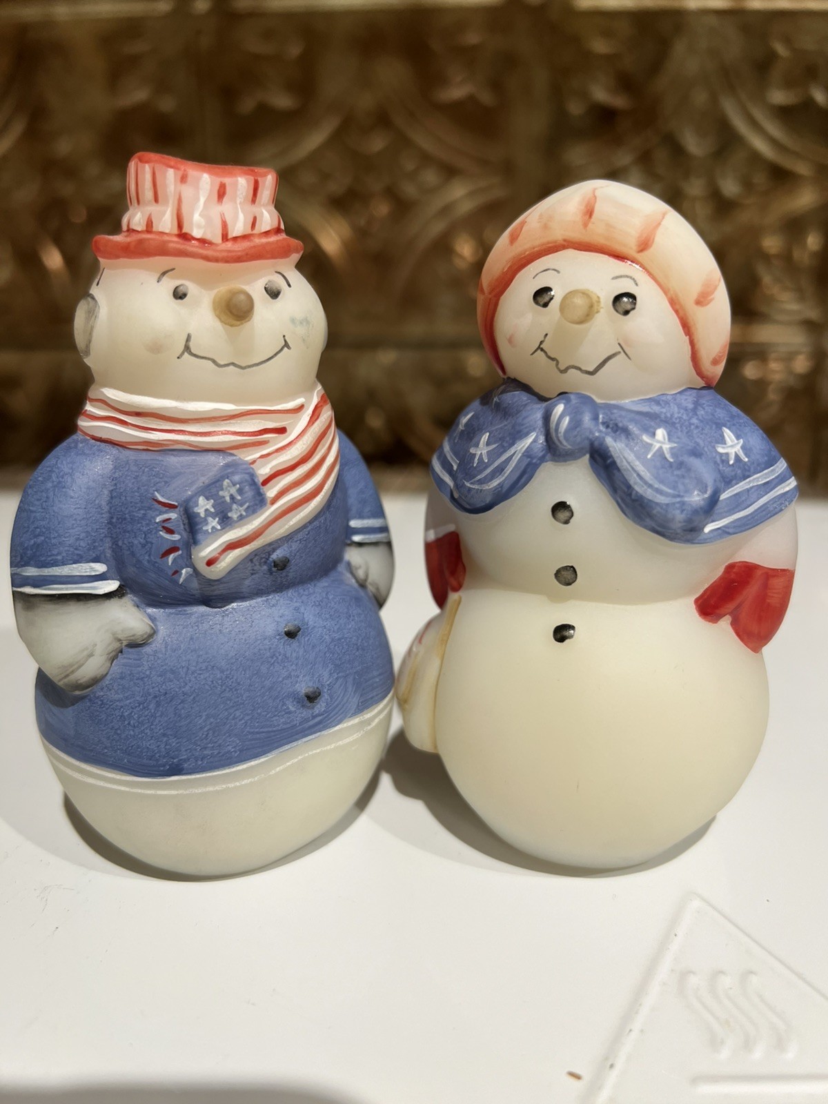 Fenton Snowman Couple Patriotic