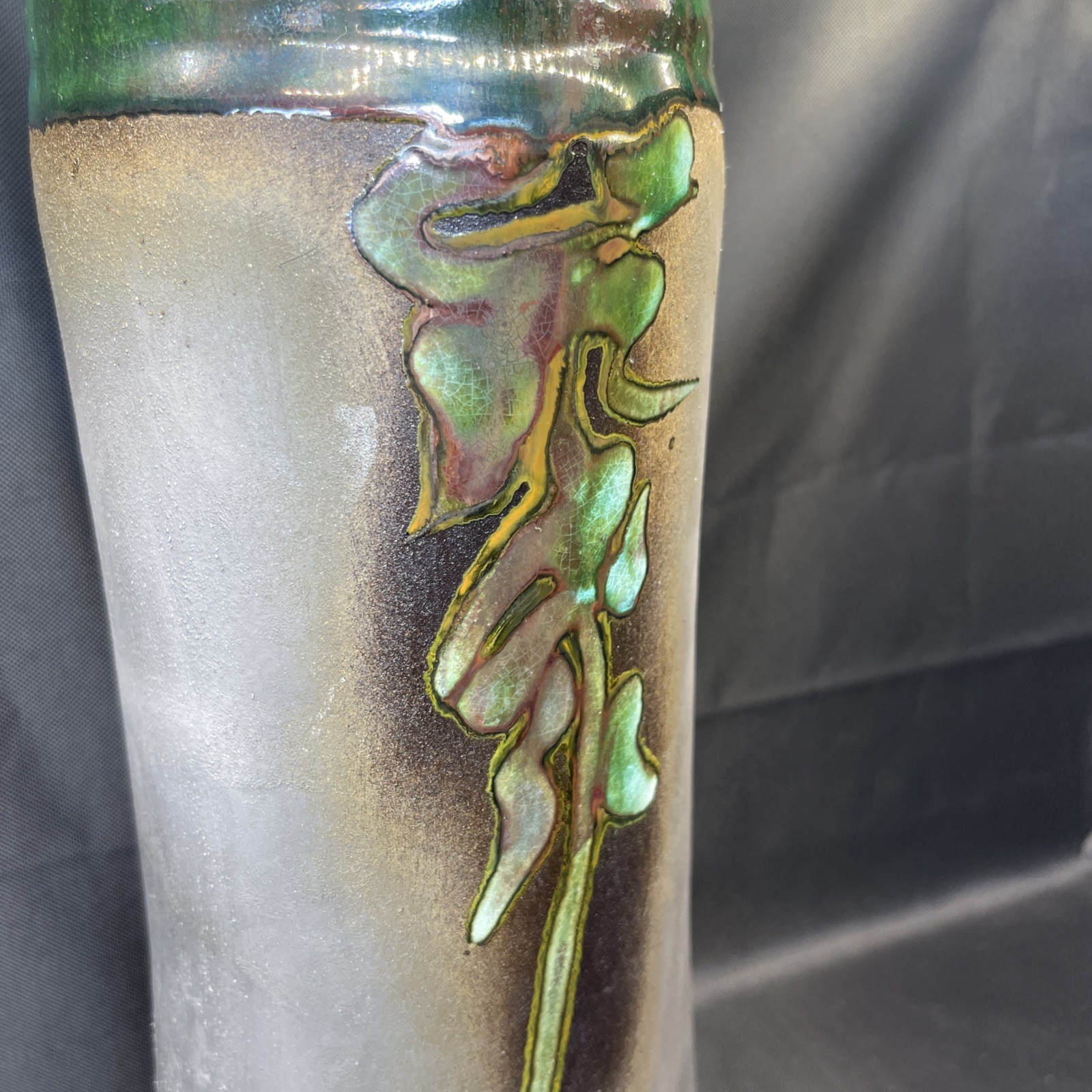 Signed Evans Vase Raku Studio Art Pottery Abstract 11.45″ Signed # 273