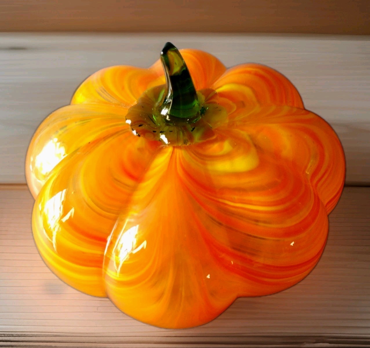 EC Translucent Hand Blown Art Glass Multicolor Swirl Pumpkin Wt. 1 Lb 9 Oz #B1