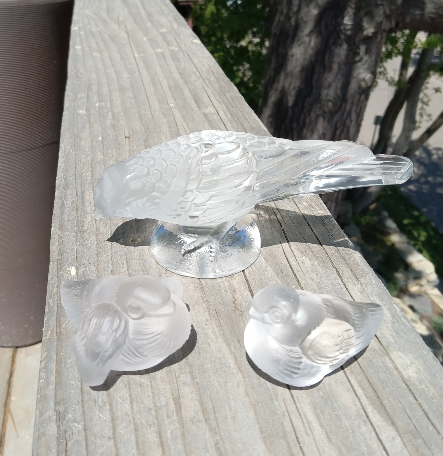 Barolac Weil Frosted Glass Sparrow Figurine & 2 Small Birds Frosted Art Deco Set