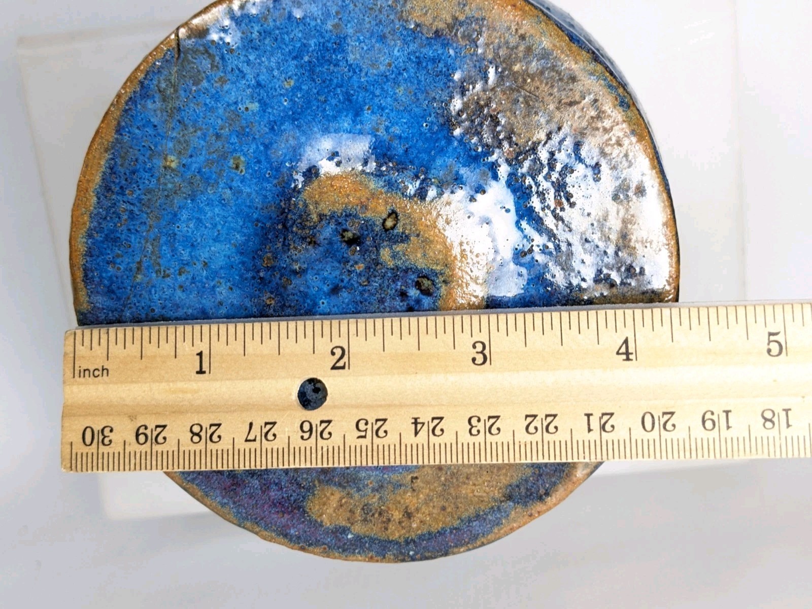Studio Art Pottery Lidded Jar Blue Abstract Glazed Signed 4.25” x 4.5” Handmade