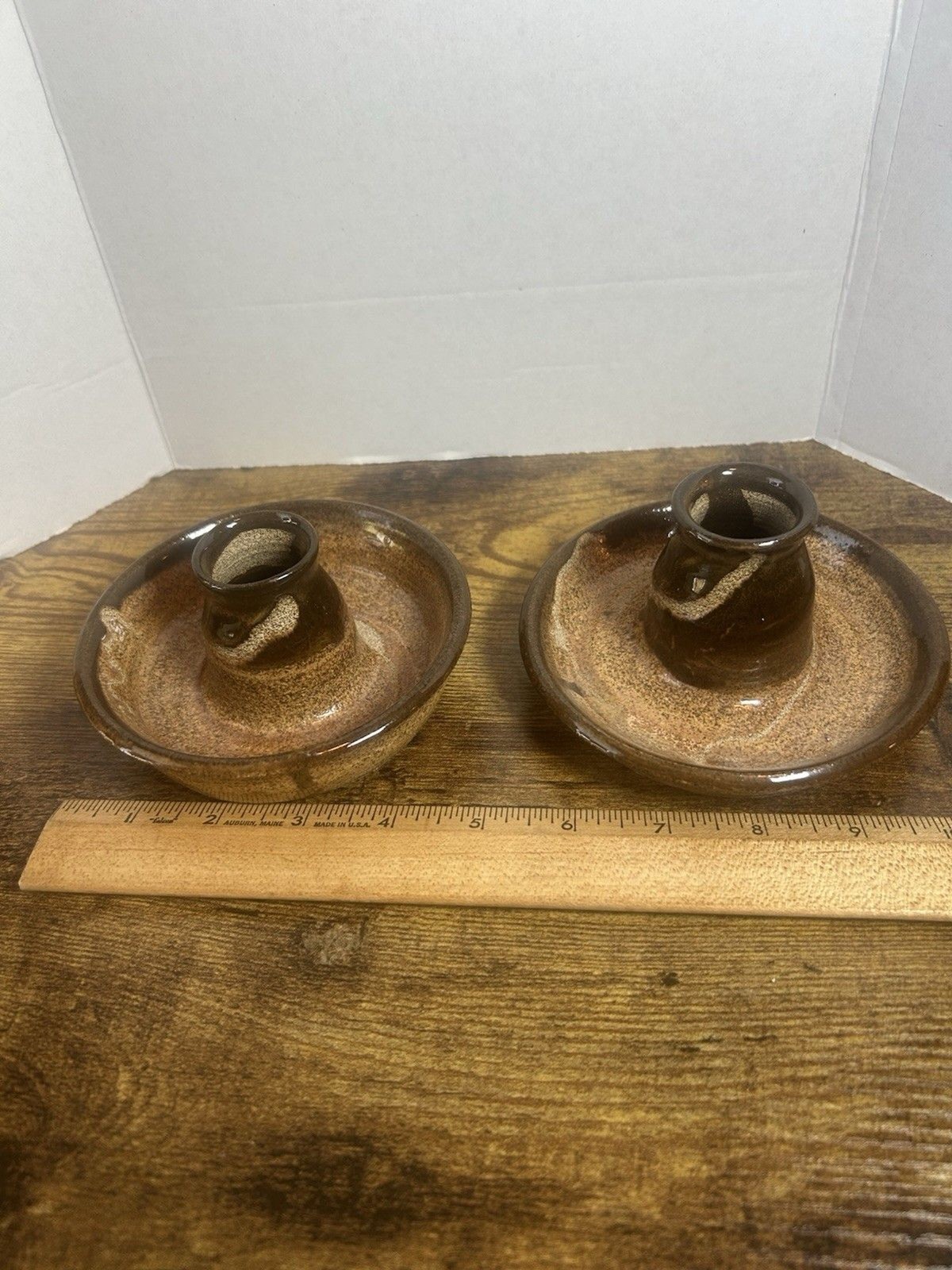 Willow Tree Pottery Candle Holders Set Rustic Brown Glaze Cartersville Georgia