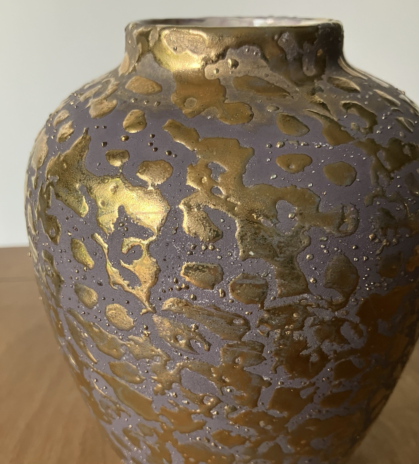 Vintage Weeping Gold Glaze Vase Retro Mid Century Modern Arnels Droplets Nice