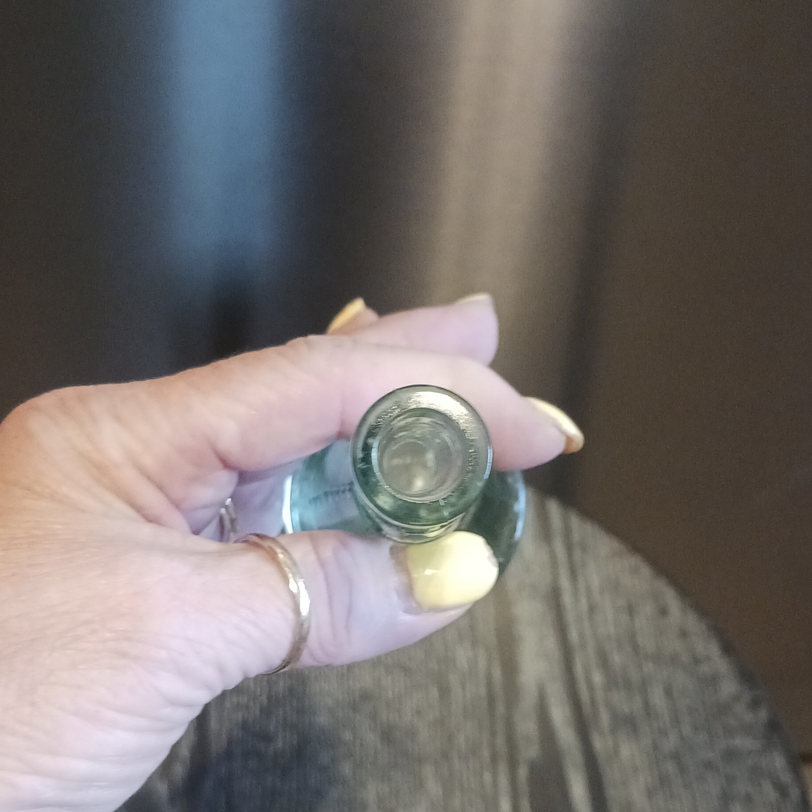 Unmarked Green & Clear Textured Glass Decorative Bottle, Textured Pattern