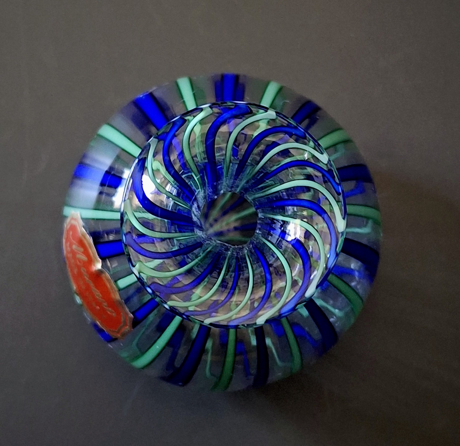 Vintage Venetian Murano Blue & Green Striped Vase Perfume Bottle Miniature