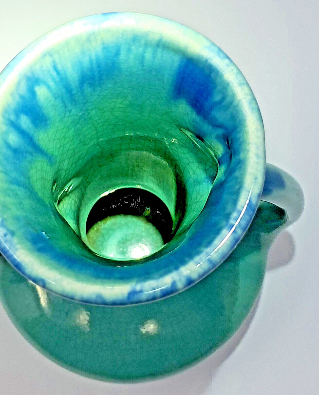 Pittsville Pottery Ceramic Vase 7″ tall bicolor blue 1930s double handle vintage