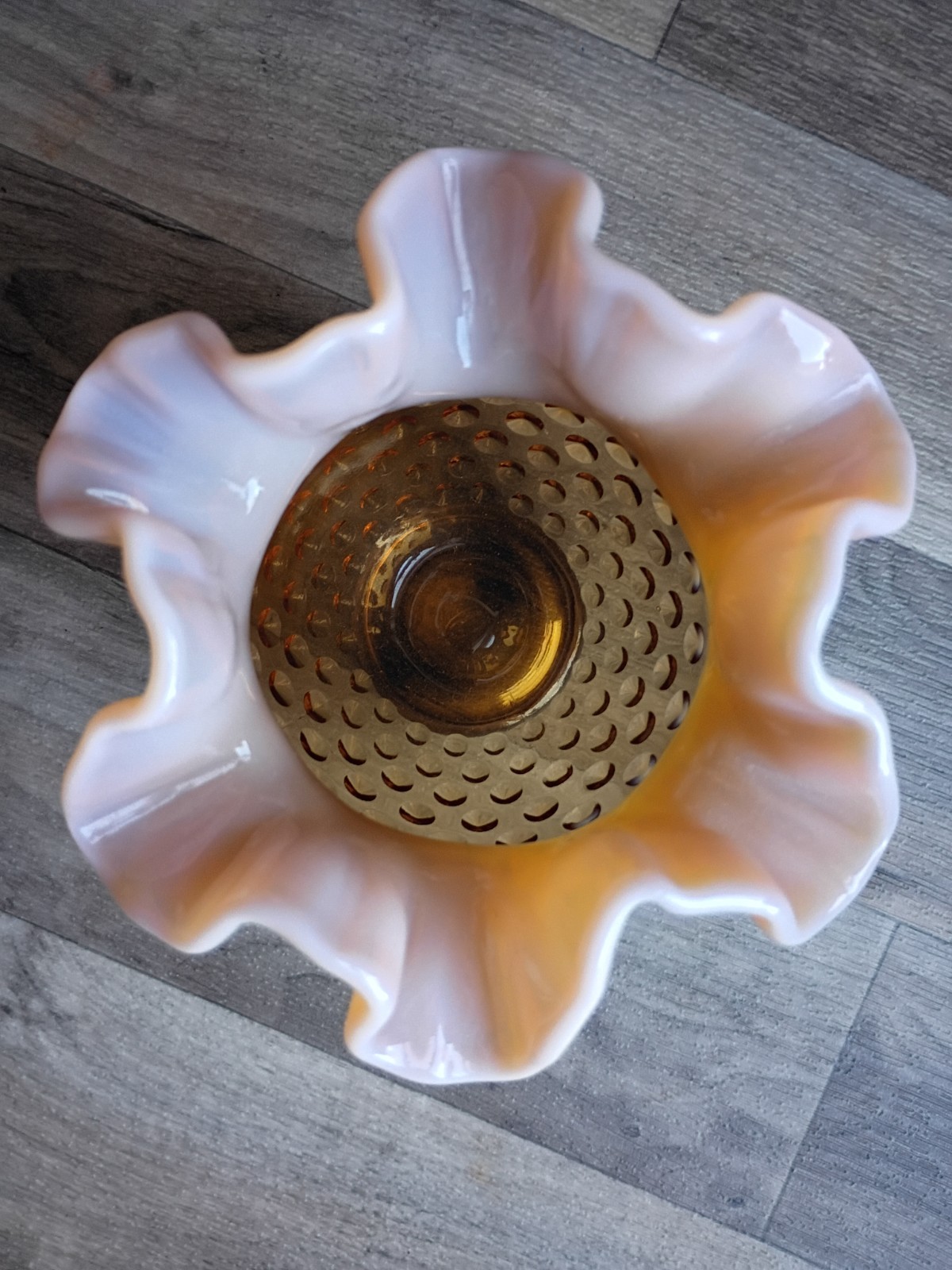 Fenton caramel opalescent ruffled hobnail glass vase Vintage Decor Dish