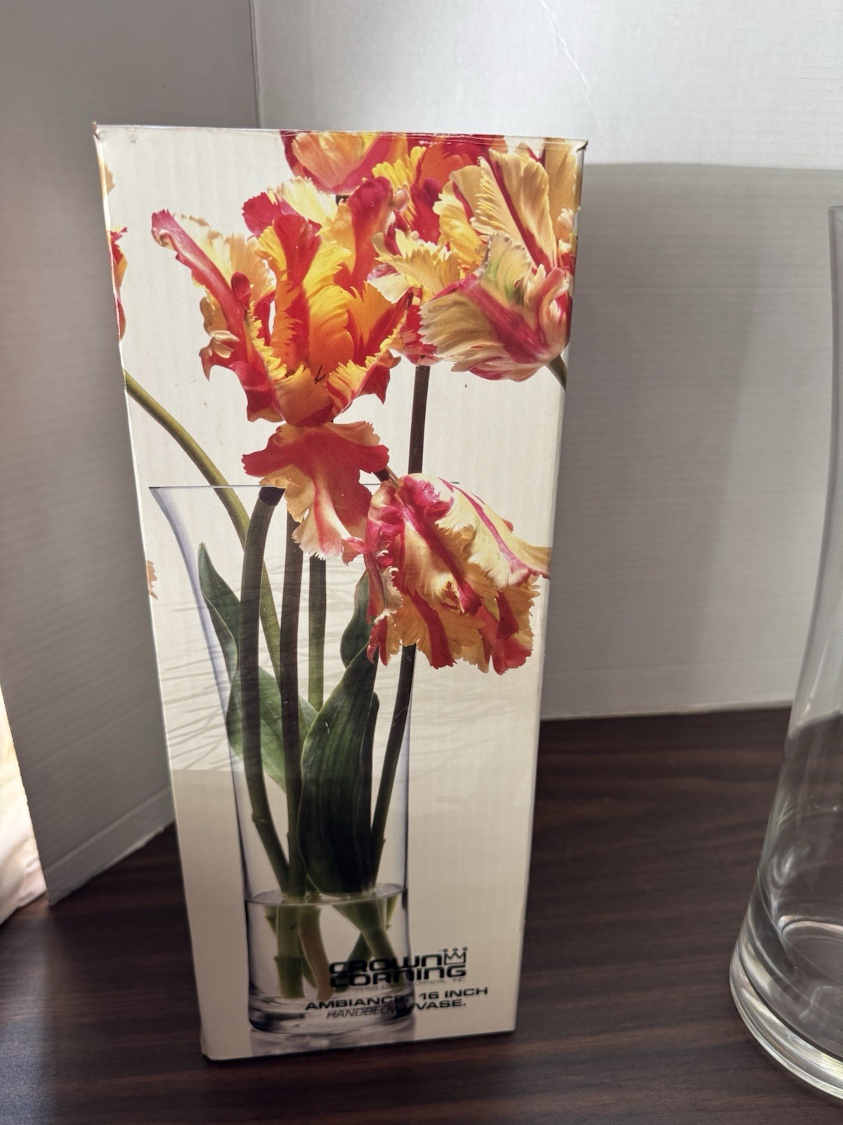 Crown Corning Clear Hand Blown Vase 16” w/Fluted Rim Hand Blown In Australian