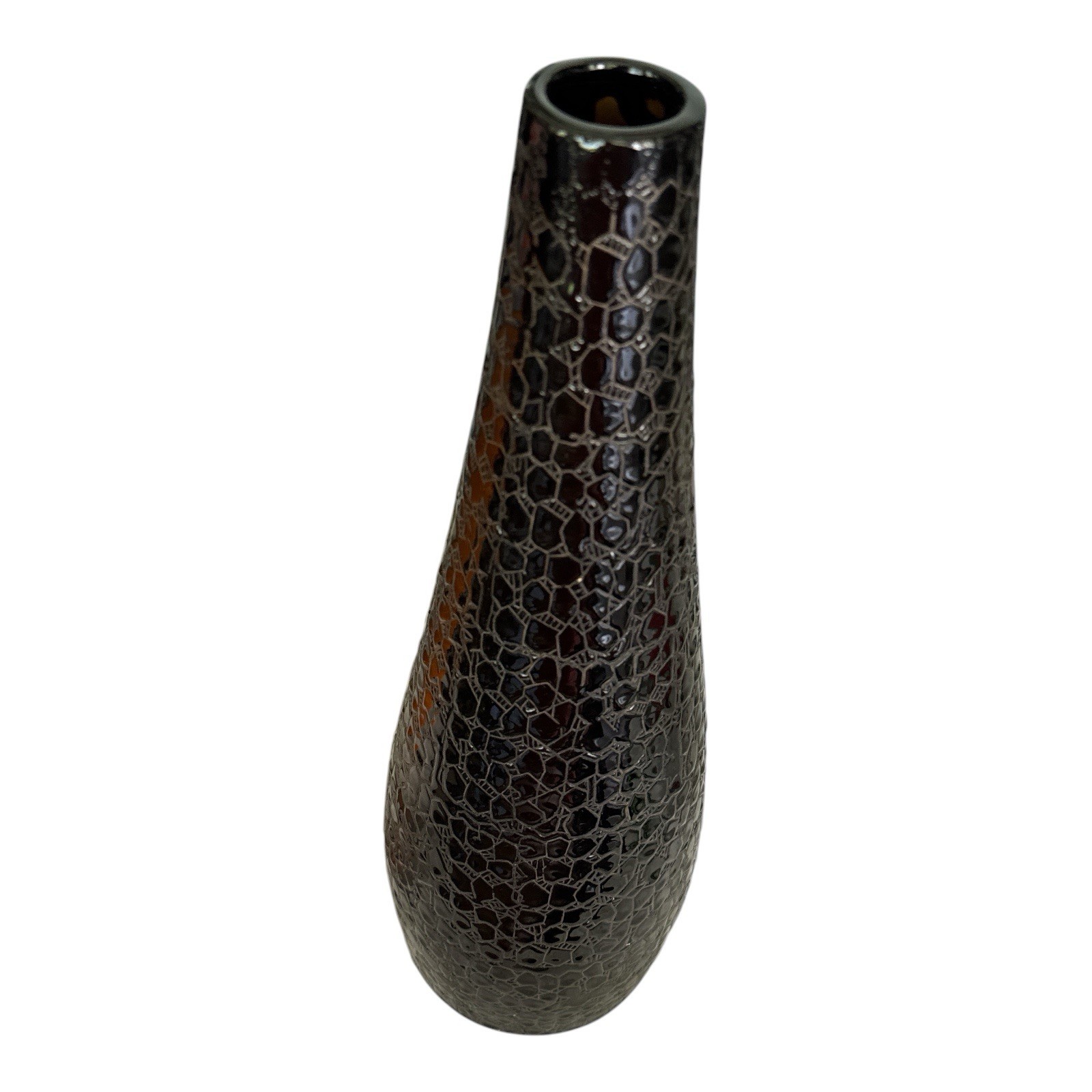 MCM Black Alligator Skin Texture Ceramic Bud Vase Contemporary Teardrop