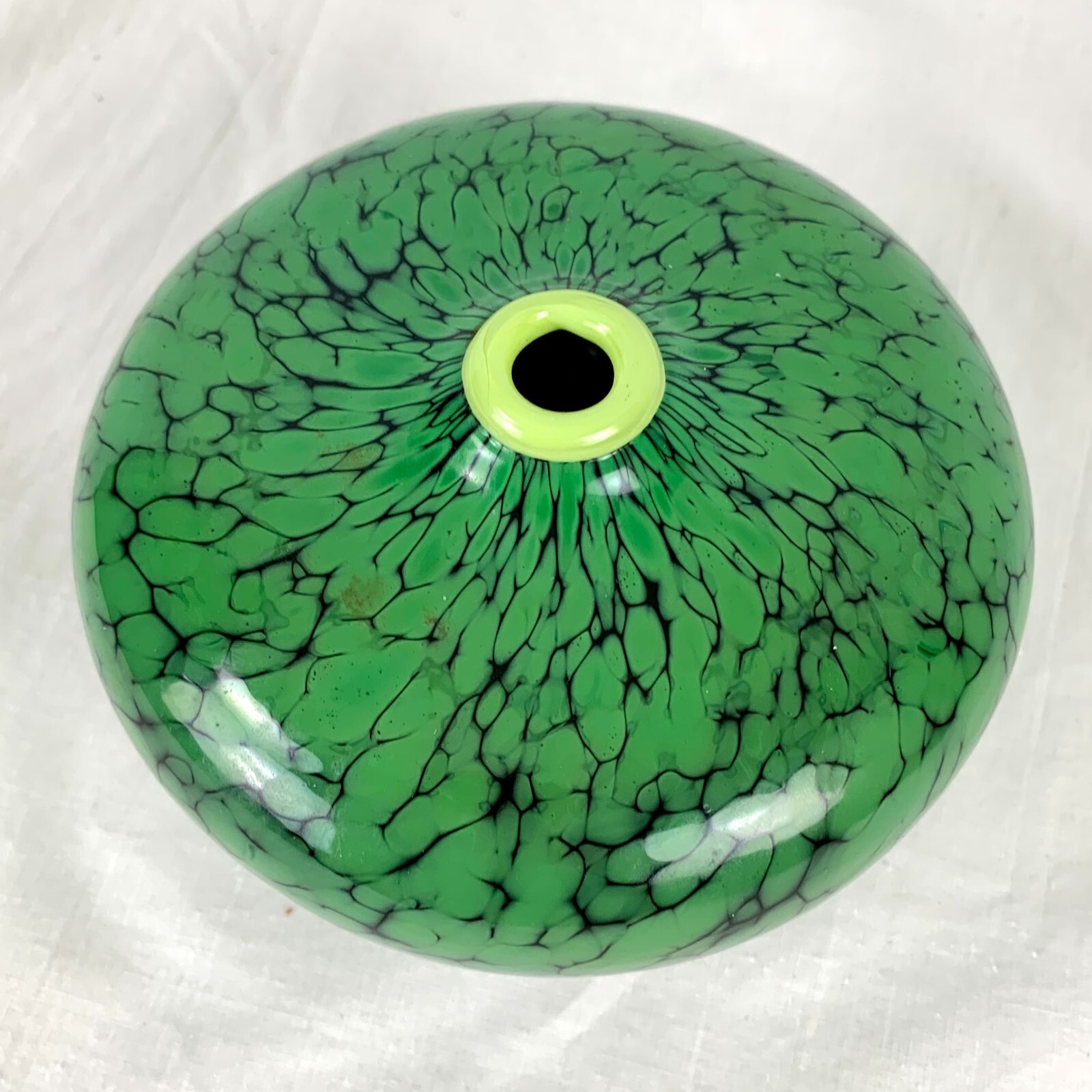 Organic Art Glass Vase Incense Burner Green Crinkle Smooth Surface Excellent