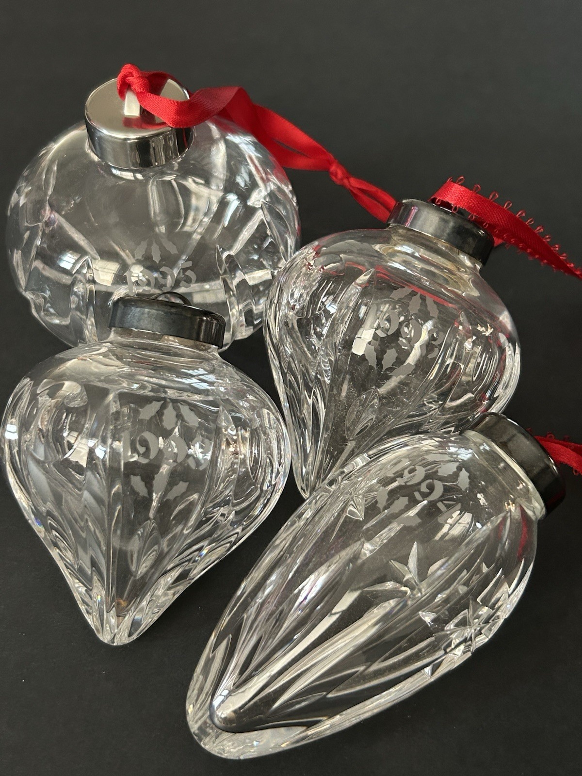 VTG Waterford Crystal 1990’s 2nd 3rd & 4th Edition Christmas Tree Ornament Set 4