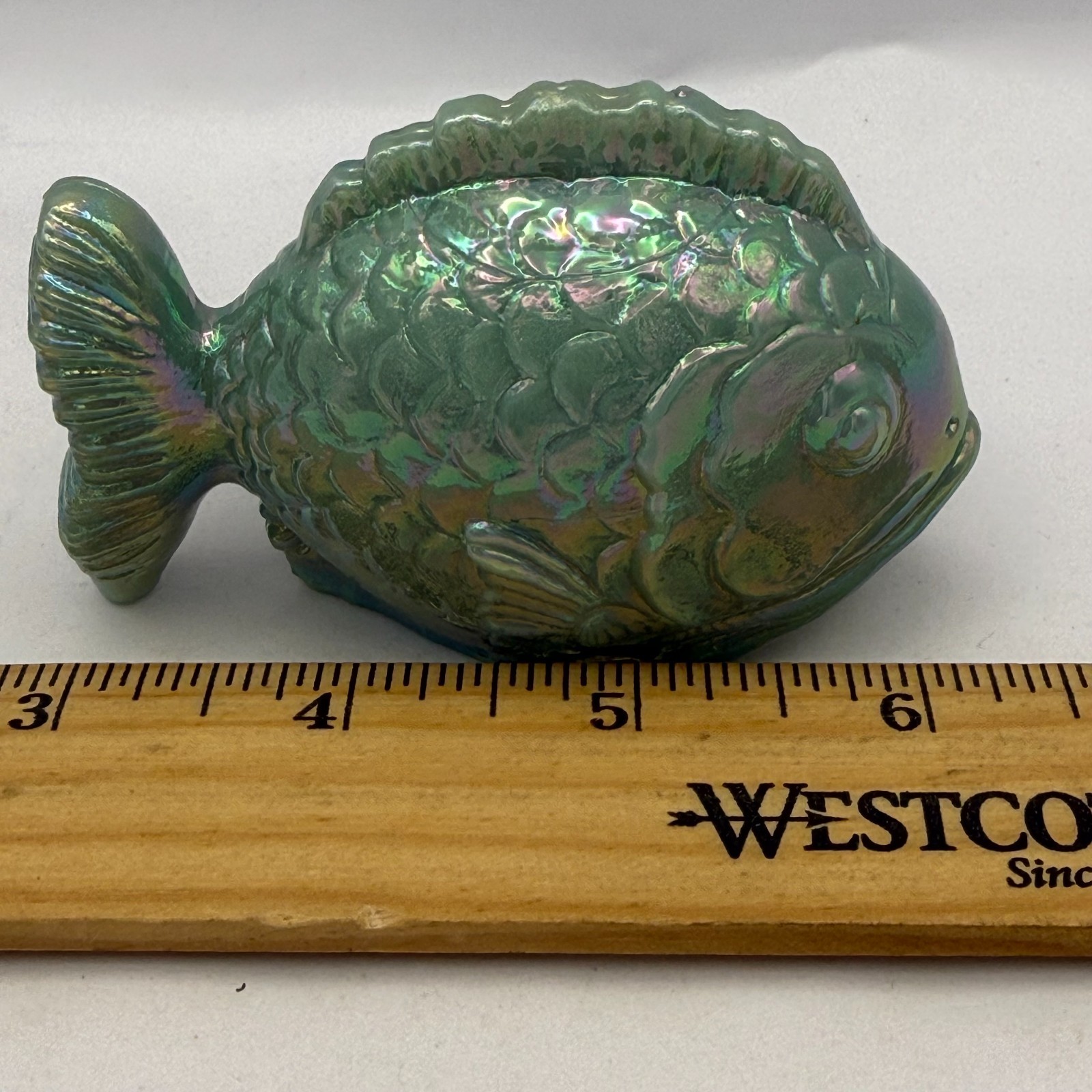 Vintage Guernsey Carnival Glass Fish Harold Bennett Seafoam Green Paperweight UV