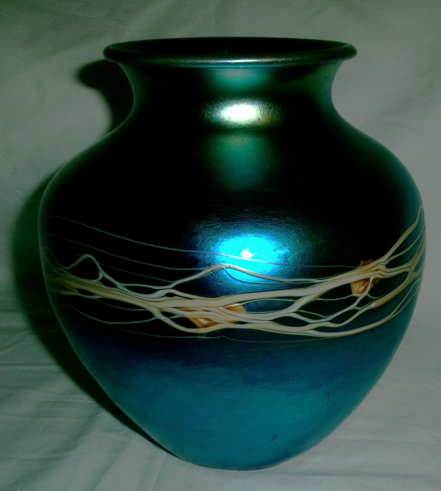 “BEST!!” ANTIQUE ART DECO BLUE & WHITE STEUBEN AURENE # 6299 GLASS FLOWER VASE