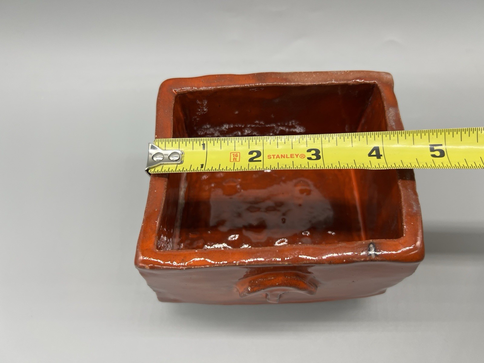 VTG Orange Glazed Red Ware Pottery Mushroom Footed Planter Bowl