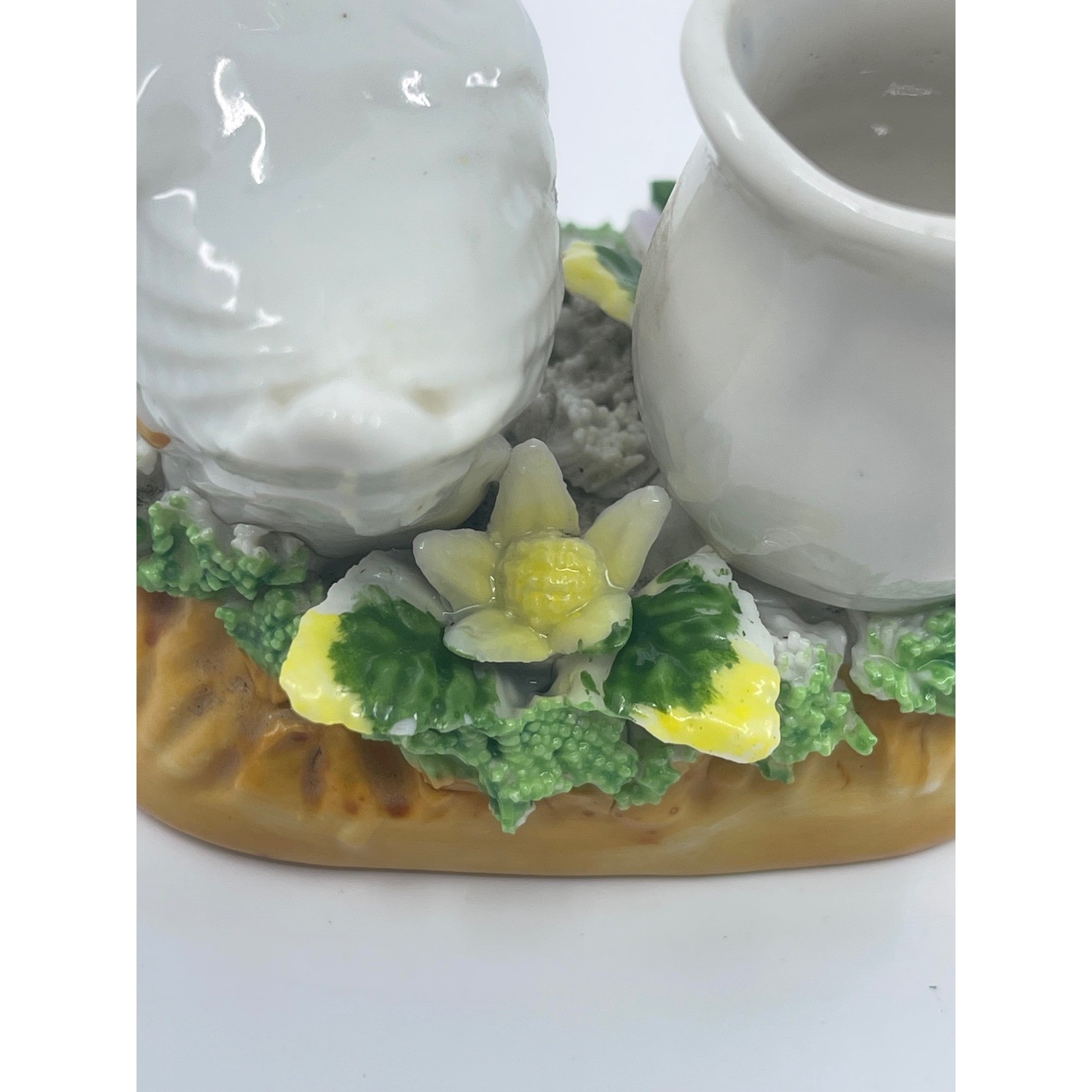 Vtg Ceramic Goose Planter Pot Holder With Purple Lily Flowers 4″