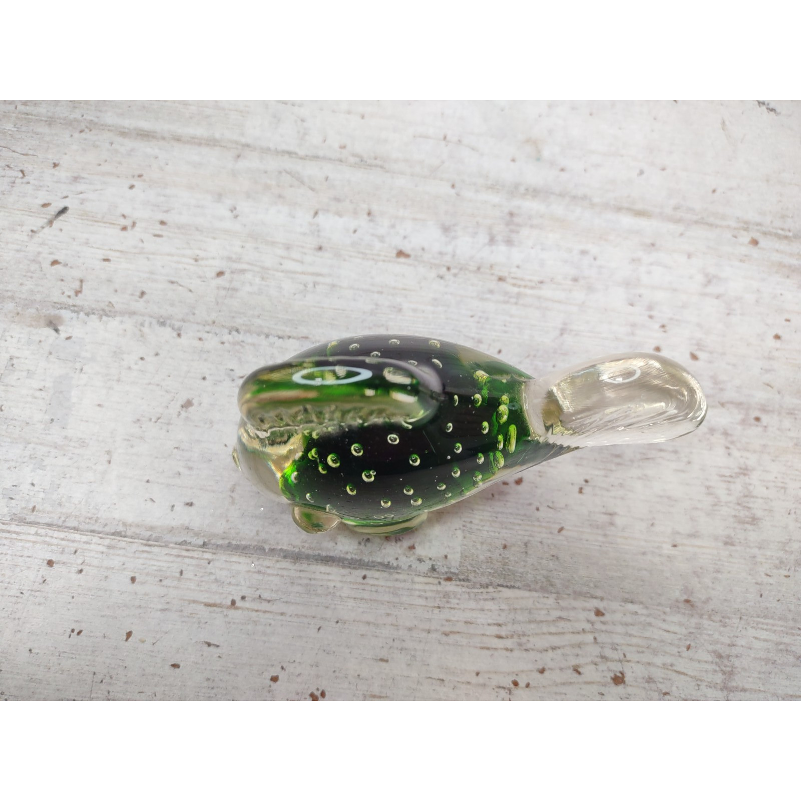 Vintage Controlled Bubble Hand Blown Glass Fish Koi Paperweight Green and Clear