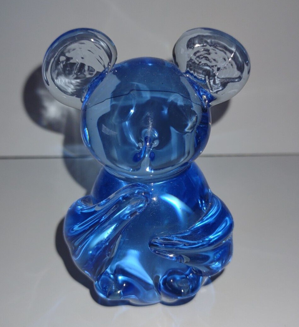 Vintage Art Glass Clear Blue Mouse Rat Desk Office Paperweight Figurine 3 1/4″