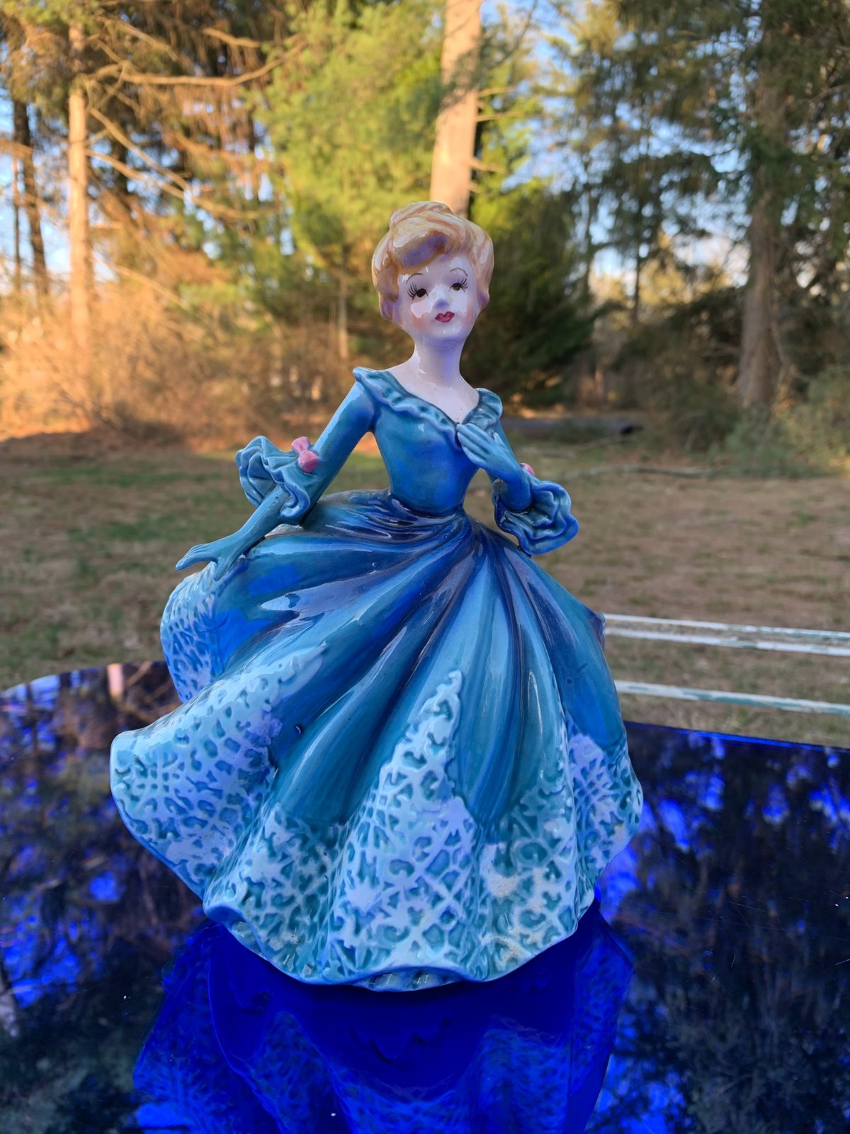 RELPO Lady Planter Head Vase 1950s MCM Blue Ball Gown #5714 MINT COND Japan