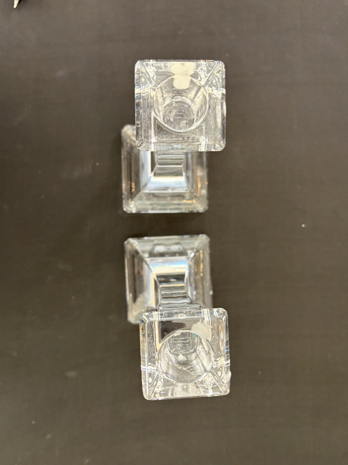 Tiffany & Co Crystal Candlesticks Pair Made in Slovenia Faceted Taper Holders