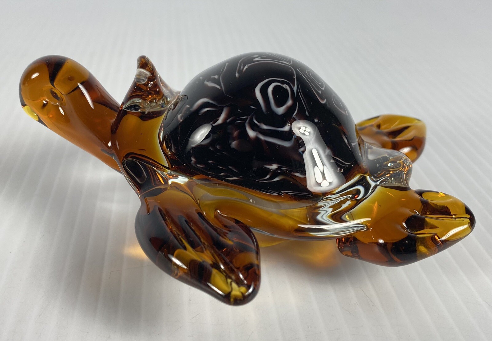 Murano Art Glass Marine Sea Turtle Amber Color Figurine Paperweight 5.5 Inches