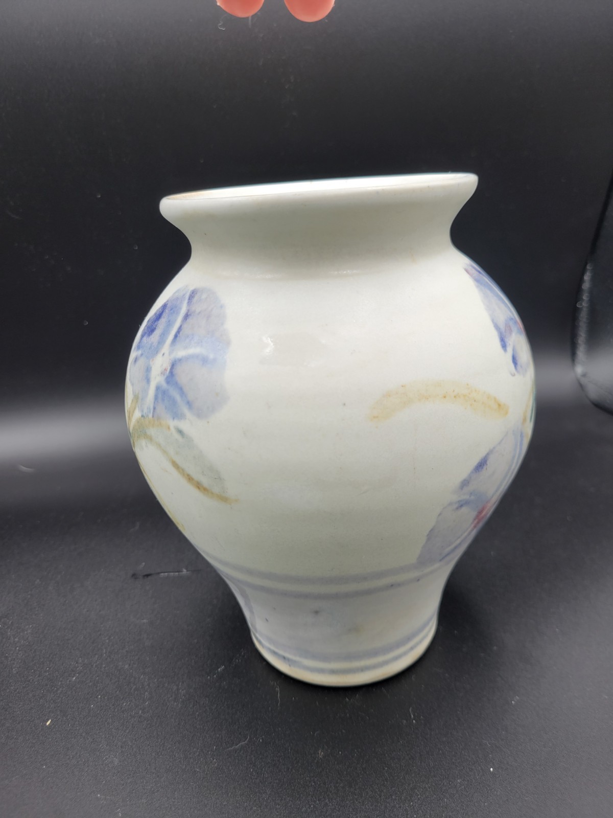Hand Thrown Decorated Studio Art Pottery Vase Signed HS SH 7″ Watercolor Florals