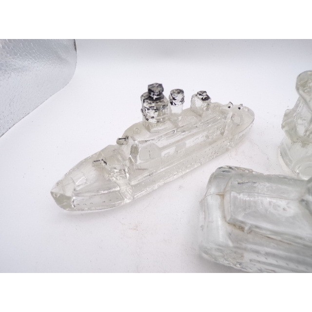 Glass Cruise Ship Tank Train Miniature Collectible Figurines Set From 40s