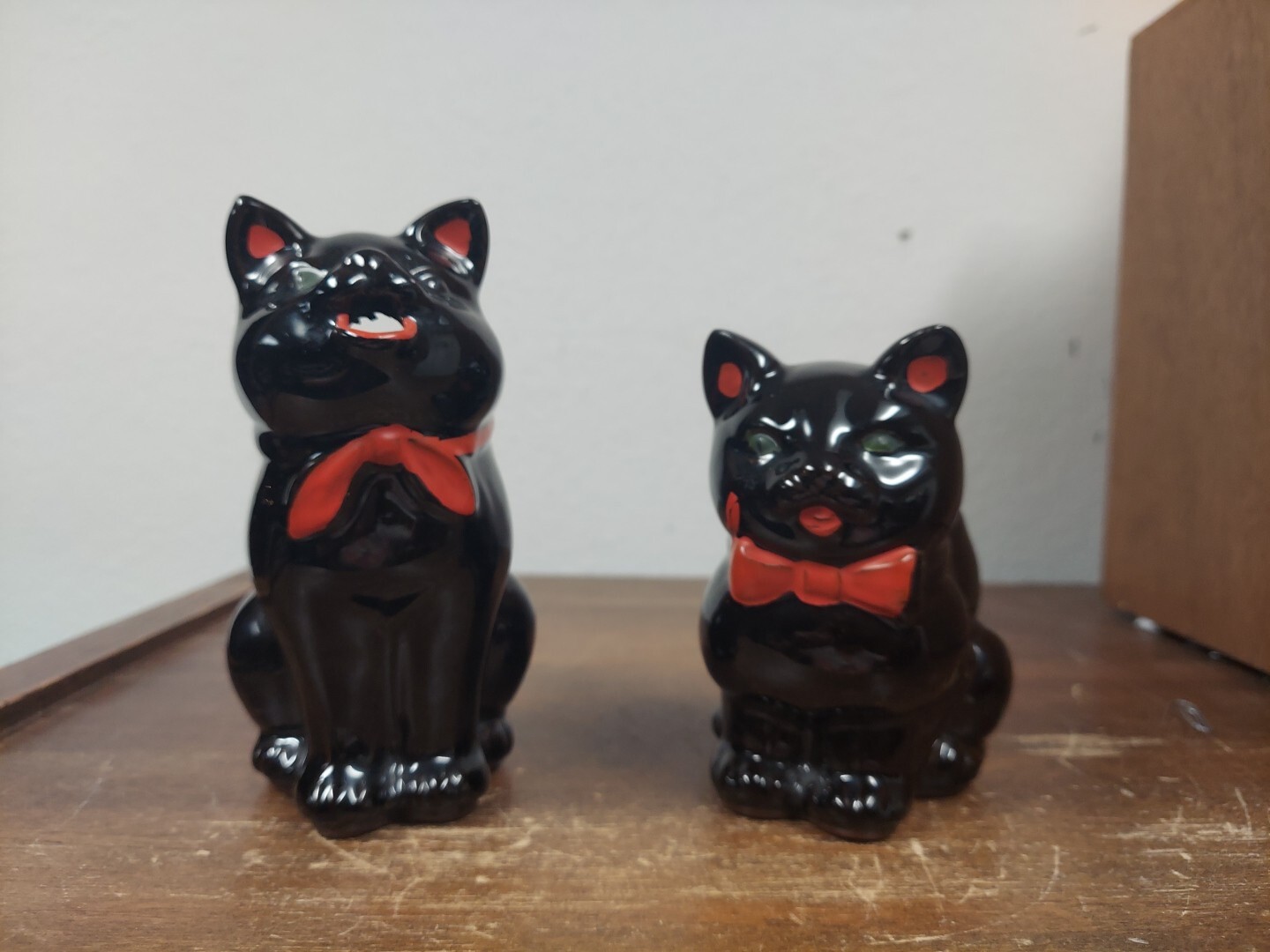Shafford Redware Black Cat Creamer (5.5″ T) & Sugar (4.5″ T) Vtg 50-60s MCM VGUC