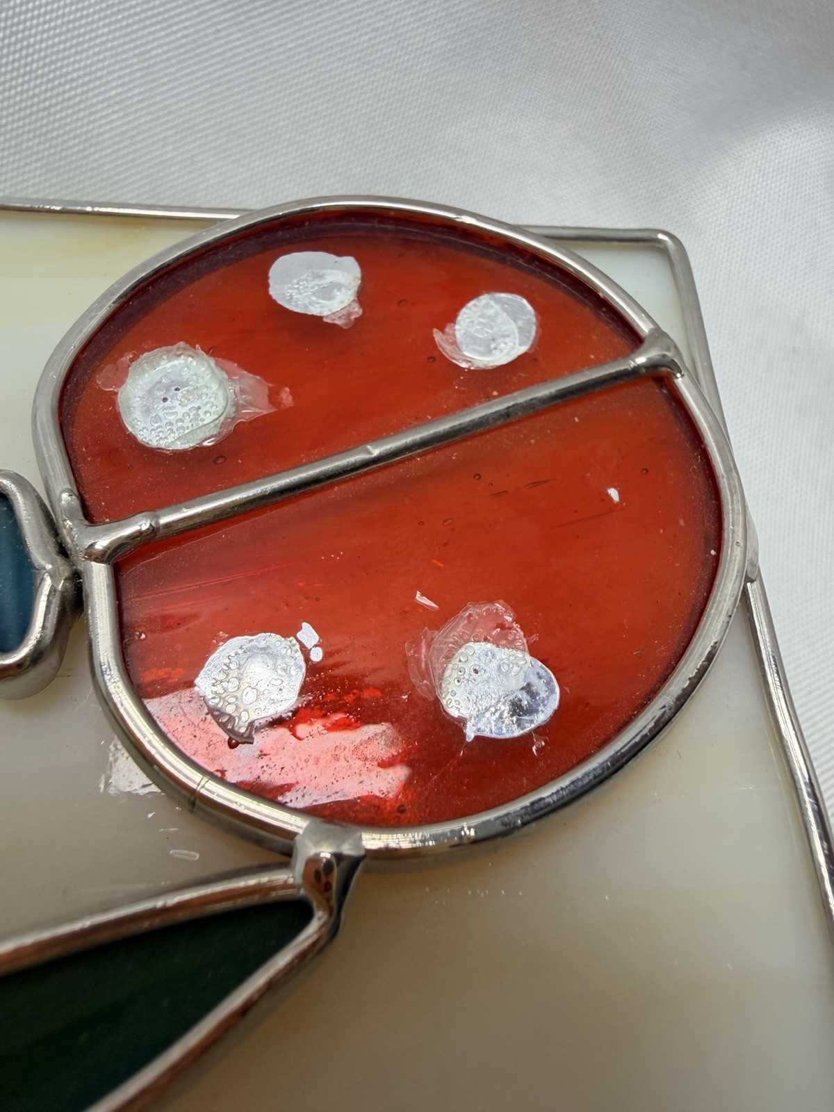 STAINED GLASS Ladybug Jewelry Trinket Box 3D Handmade -Design On Inside