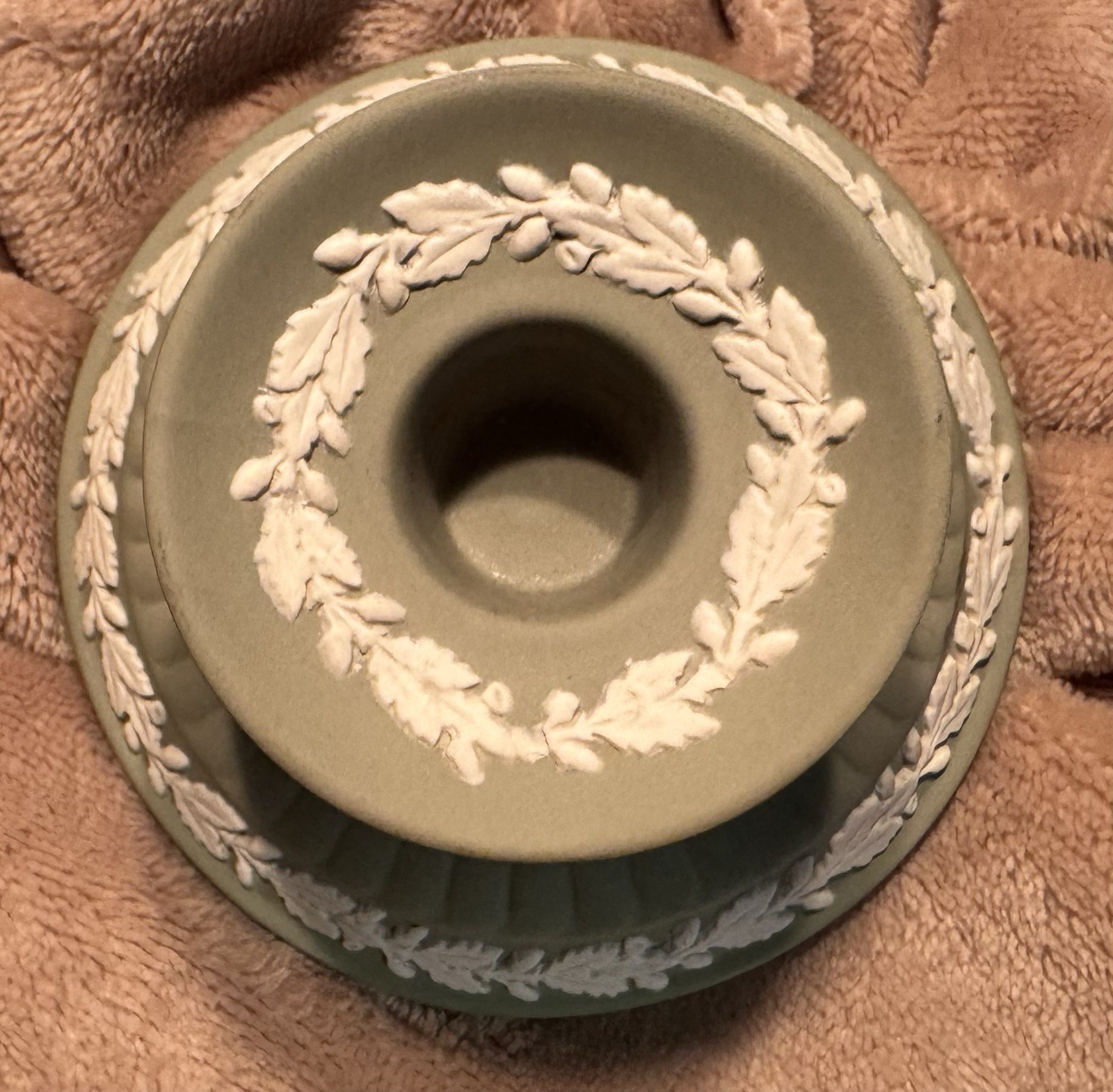 Vintage Wedgwood Sage Green Jasperware Classic Candle Holders 2 Traditional