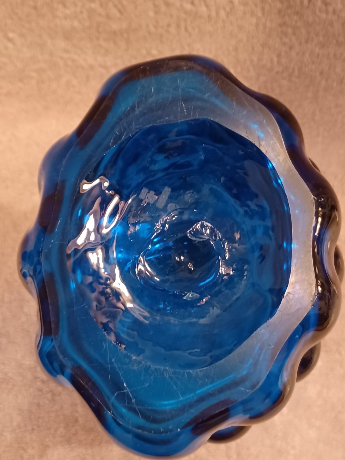 Vintage Blenko Glass Bubble Oval Vase in Blue designed by Wayne Husted 9 ½” Tall