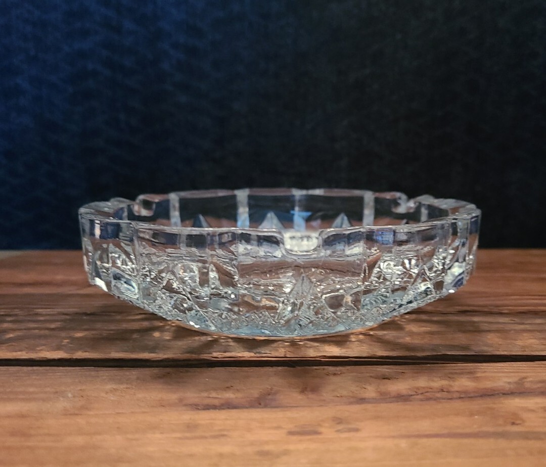 Vintage Clear Glass Ashtray Heavy Thick Glass Marked FNG Indonesia 6 INCH