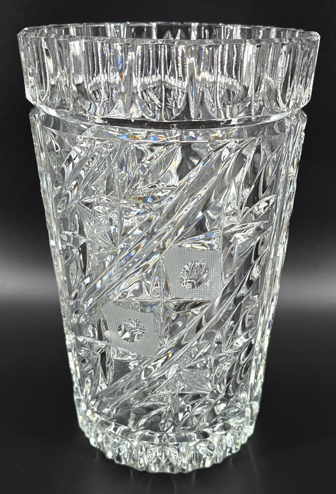 Vtg Cut Lead Crystal Vase Canister Shape 5.25″x9″ Decor Sparkling Large Heavy