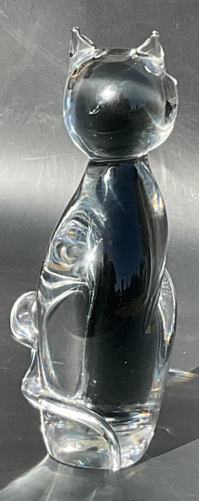 Atomic Cat Clear & Gray Gradient 8.5″ Sculpture-V. Nason & C. Murano Italy Label