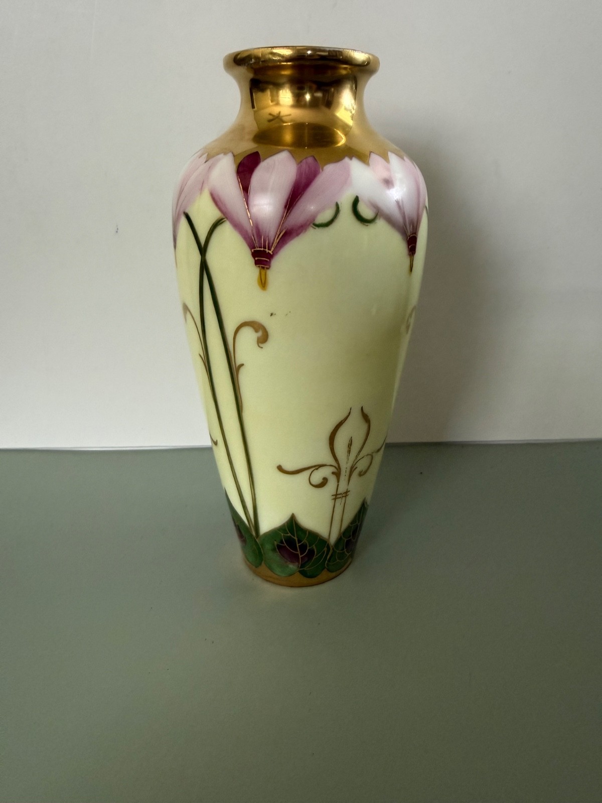 Antique Pickard Vase Art Nouveau Floral and Gold Accents