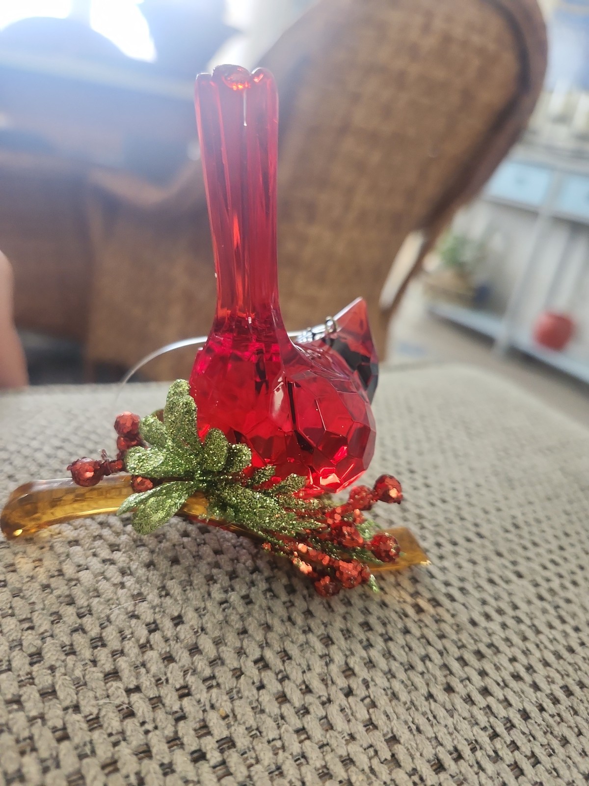 RED CLASSIC CARDINAL GLASS BIRD Handcrafted Hanging Figurine Gift – 3w x 7″h