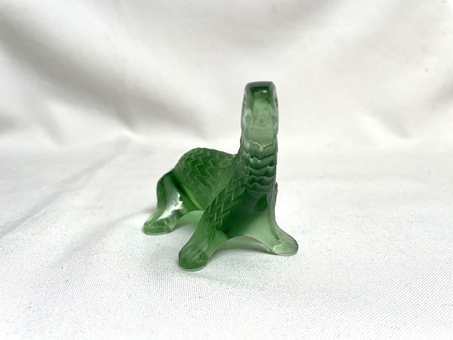 LALIQUE Crystal Glass Green Komodo Dragon Lizard Gecko Signed, Mint France