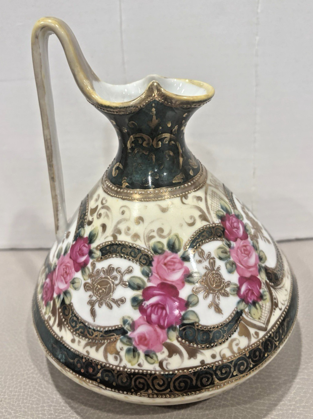 Nippon Hand Painted Gold Gilded Boudoir Pitcher Vase Decor