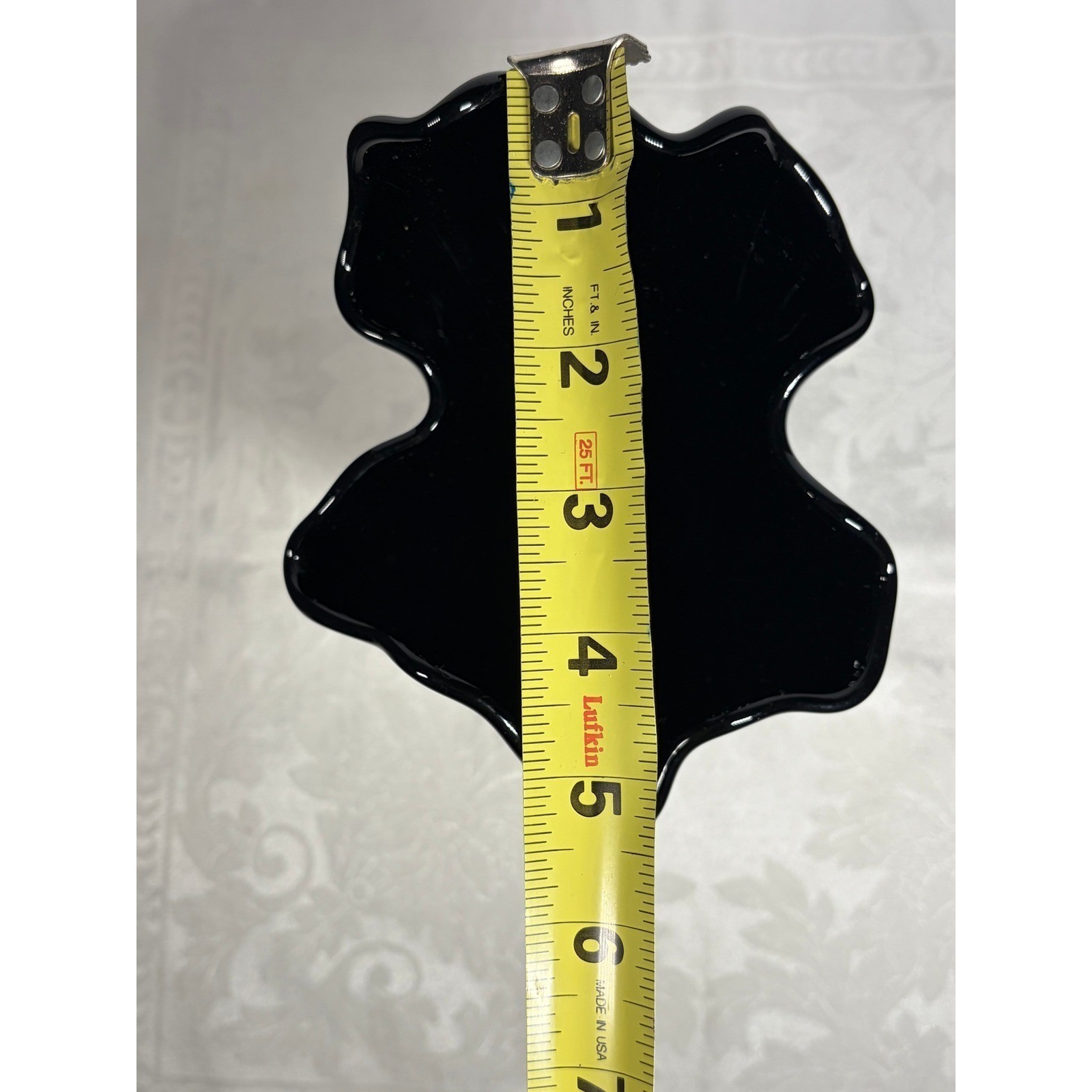Fenton Art Glass Handkerchief Vase MCM Thumbprint Black Swung Ruffled Rim