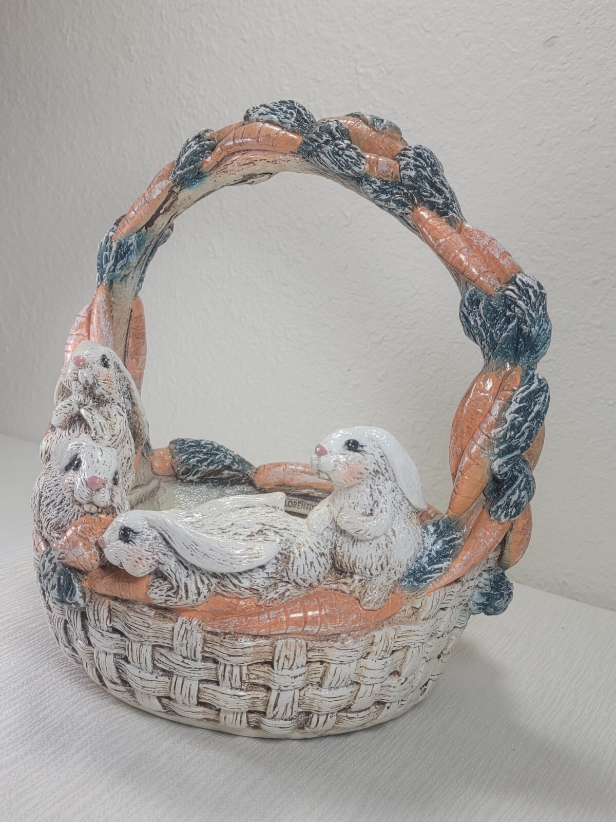 Florentine Art Studio Large Basket Rabbits Statue Sculpture Easter Terracota