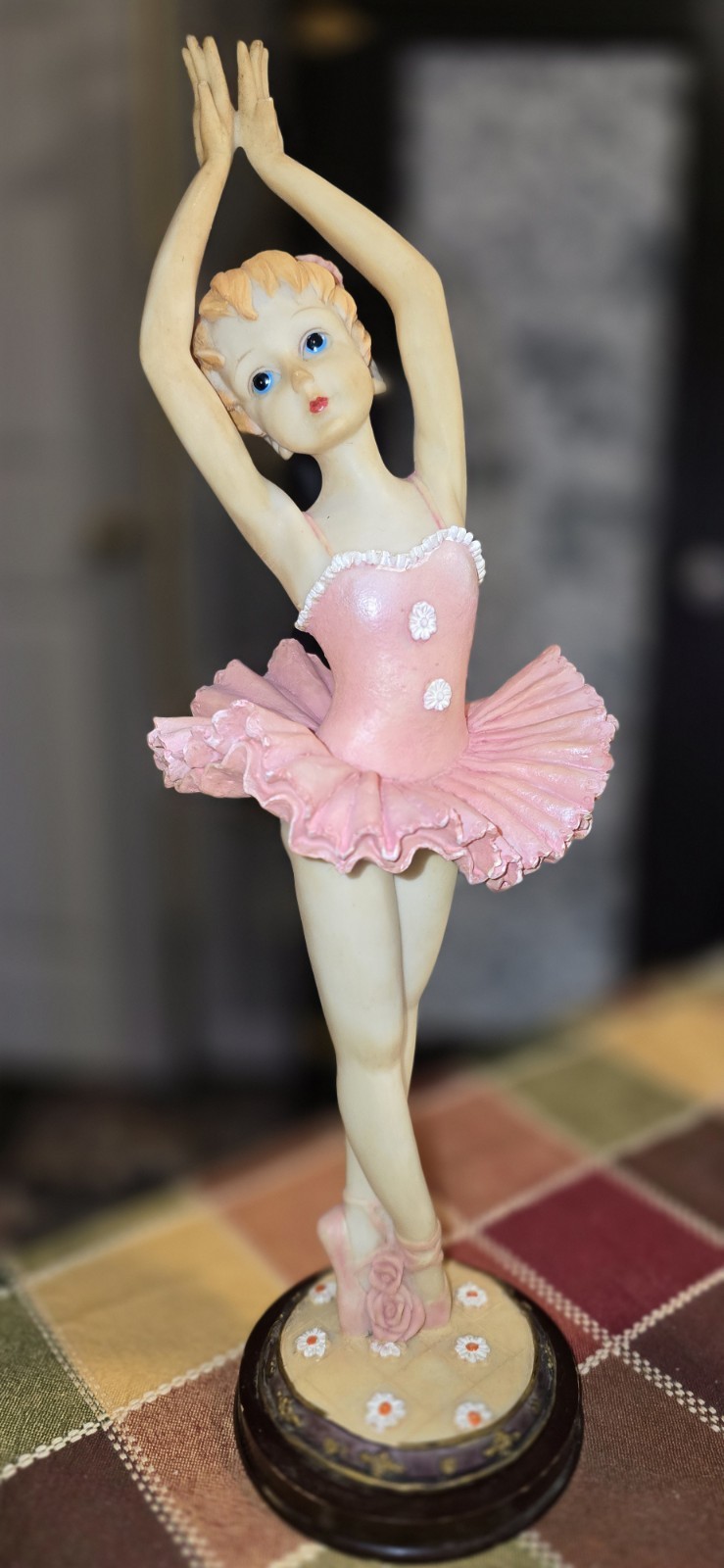 Ceramic Ballerina Figurine Set Hand Painted Pink Blue Glossy Ballet Pottery