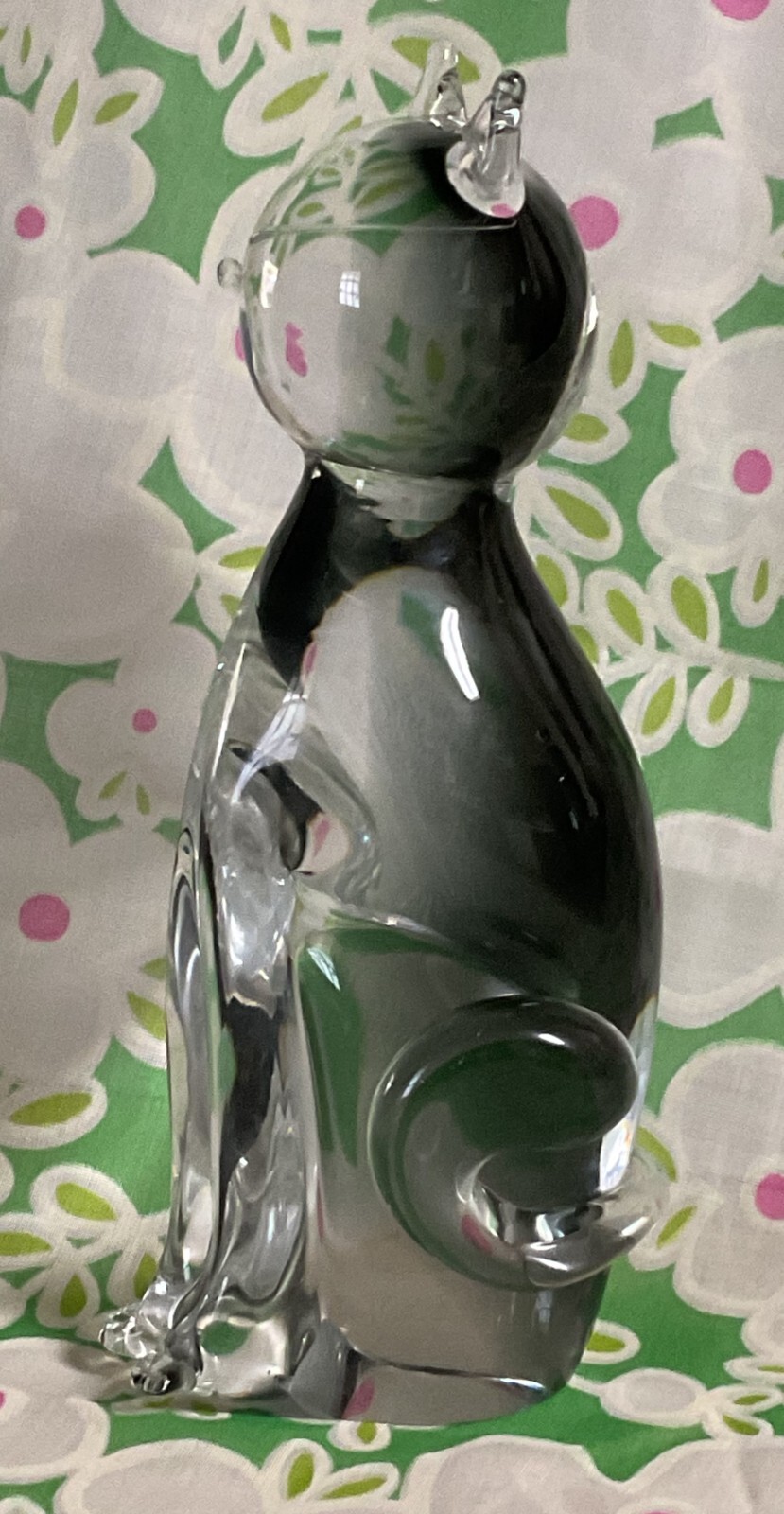 Atomic Cat Clear & Gray Gradient 8.5″ Sculpture-V. Nason & C. Murano Italy Label