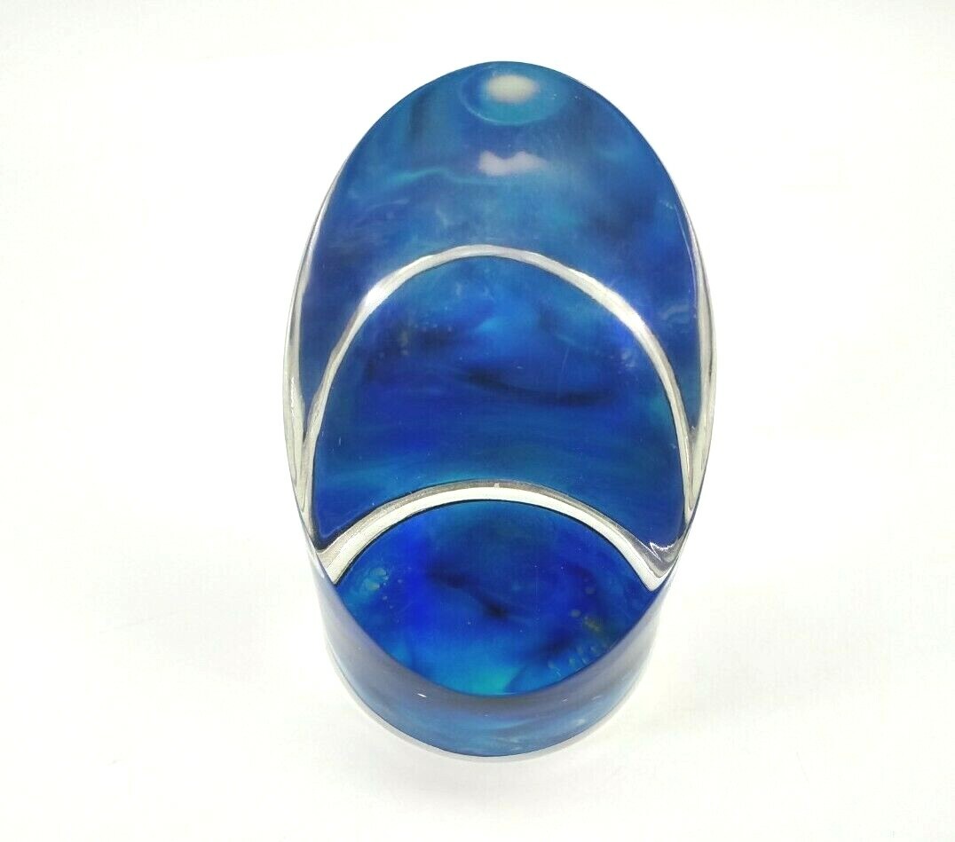Cylindrical Cut Plastic Paperweight Blue Reflections Decor Desk Art