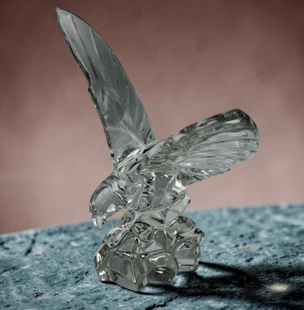 Val St Lambert Crystal Eagle Figurine Sculpture Large 9.5-in 4Lb Signed Vintage