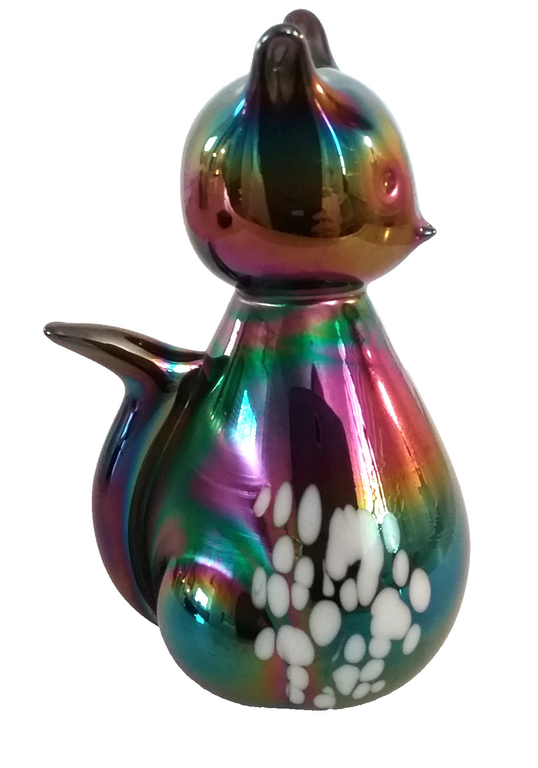Carnival Solid Glass Art Cat Figurine Paperweight Multicolor Iridescent Smooth