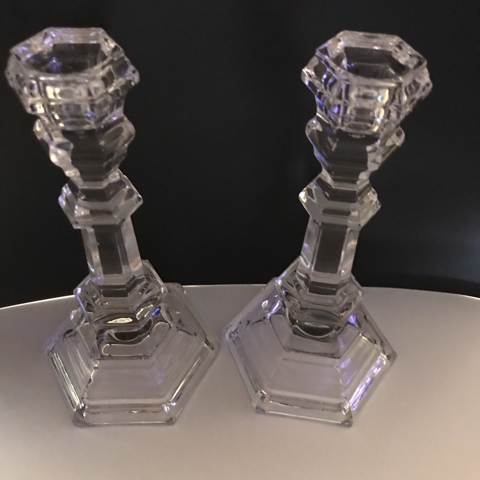 Tiffany & Co Crystal Candle Holders Candlesticks 8” Set of 2 ‘Plymouth’ Retired